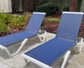 Lounge Chair Outdoor Set of 2 Chaise Lounge W/Wheel, Navy Blue