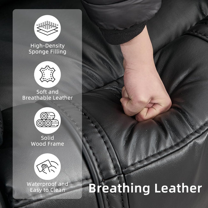 Power Recliner Sofa Set with Flip Middle Backrest, Living Room Furniture Sets, Leather 3 Seater Reclining Sofa Couch with Ambient Lighting, Cup Holders, Side Pocket for Living Room, Black