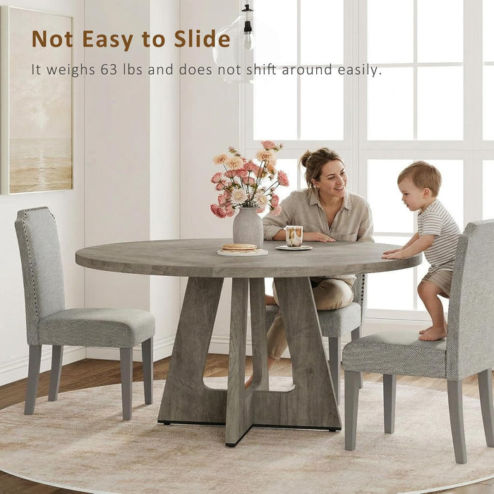 47" round Dining Table for 4 to 6, Farmhouse Kitchen Table with Cross Pedestal Base, 63 Lbs Circle Dinner Table, Not Easy to Slide - Grey (No Chairs)