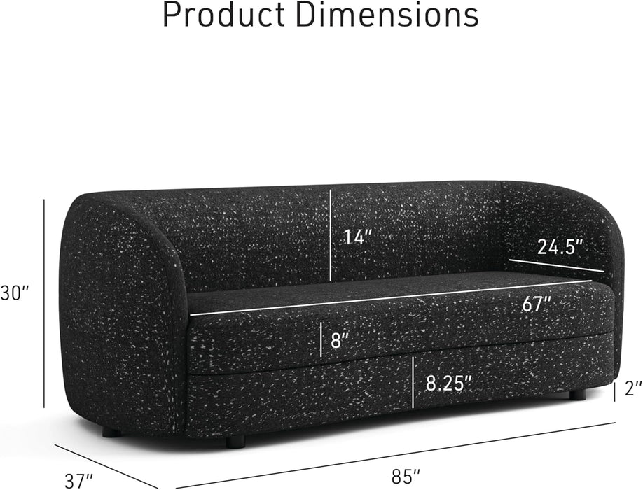 Nimiane Modern Boucle Seating with Curved Arms and Wooden Legs, Comfy Fabric Upholstered for Living Room, Bedroom, Home Office, 1-Seat + 2-Seat + 3-Seat, Black