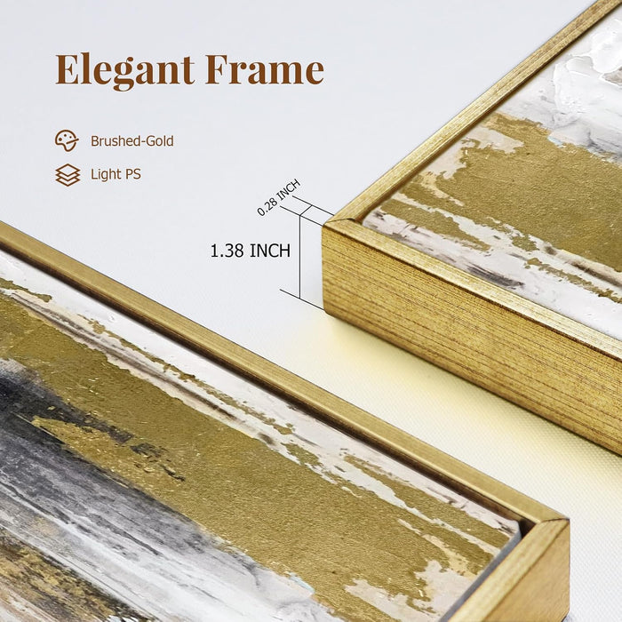 Abstract Wall Art with Gold Foil - 24 X 32 Inches Gold and Gray Canvas Print with Texture for Modern Style Decor，Framed, Ready to Hang