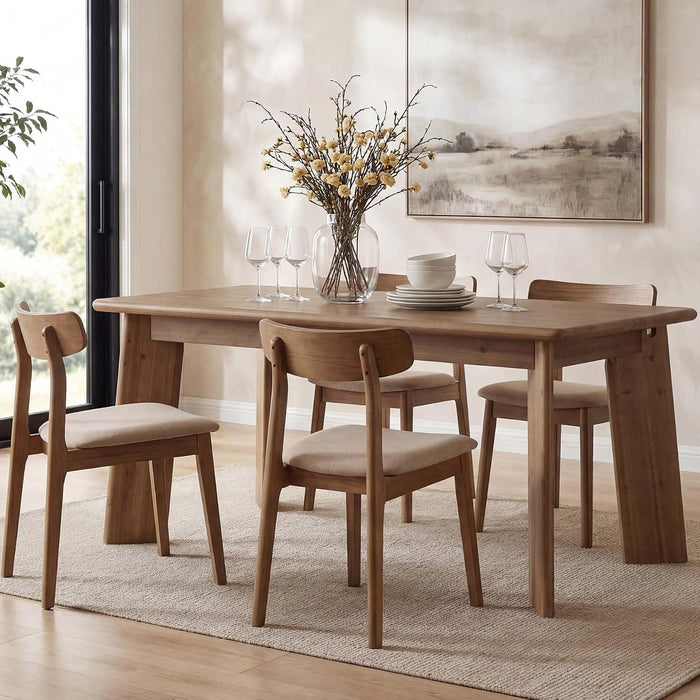 Solid Wood Dining Table for 4-6 People, 63 Inches Dining Room Table, Vintage Rectangle Kitchen Table with Leaning Legs, Dinner Tables for Dining Room Living Room, Easy Assembly, Chestnut