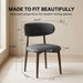 Dining Chairs Set of 4, Modern Bouclé Fabric Upholstered Kitchen & Dining Room Chairs with Ergonomic Back, Walnut Wood-Grain Metal Legs, Dark Gray