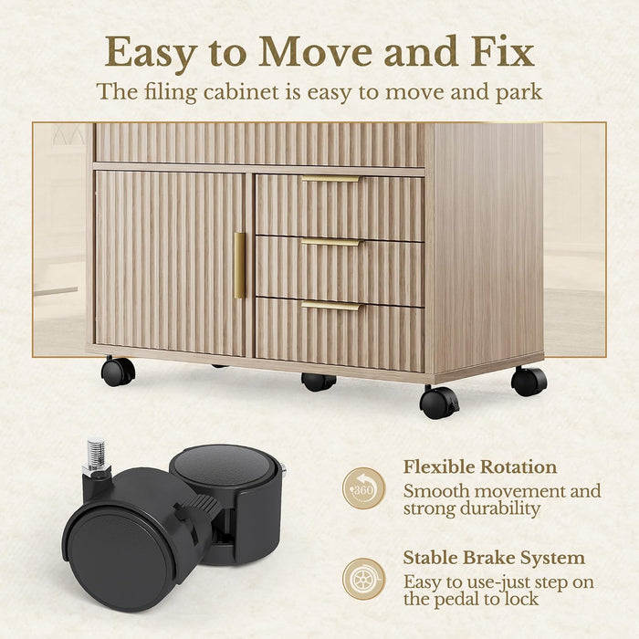 Portable Filing Cabinet Five Drawer Oakwood Finish