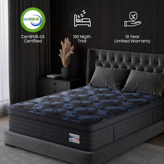 10 Inch Full Medium Firm Hybrid Mattress in a Box, Gel Foam Zoned Pocket Coils for Extra Lumbar Suppor, Certipur-Us & Oeko-Tex, 365-Night Trial for All Sleepers