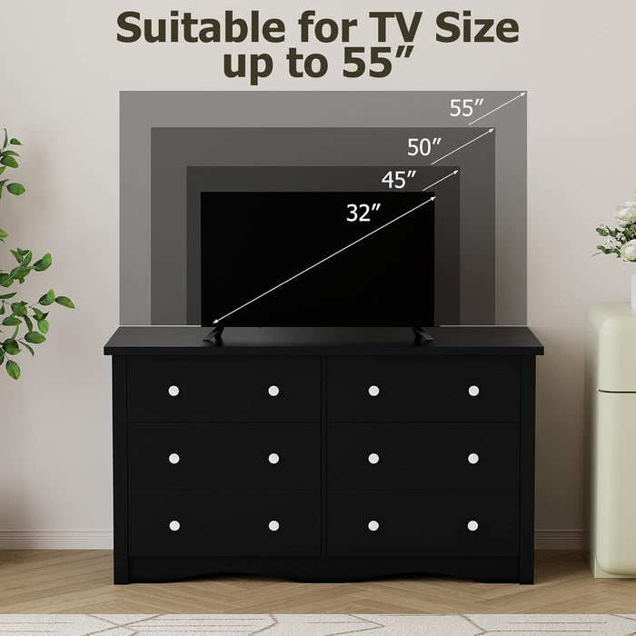 Black Dresser for Bedroom with 6 Drawers, 47.2" Wide Chest Storage Organizer and TV Stand for Living Room, Closet, Hallway, Dormitory