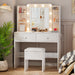 Makeup Vanity Desk with Mirror, 10 LED Lights and Charging Station, White Vanity with Adjustable Lighting, Dressing Table Set with Storage Chair Drawers Shelves for Bedroom