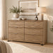 48" Wide 6 Drawers Dresser for Bedroom, Coastline Fluted Modern Dresser Drawer with Metal Handle, Storage Chest of TV Stand Organizers Wooden for Living Room, Hallway, Closet, Walnut Wood
