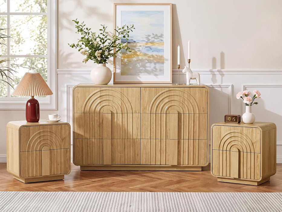 3-Piece Dresser Bedroom Set, 6 Drawer Dresser & 2 Drawer Nightstands