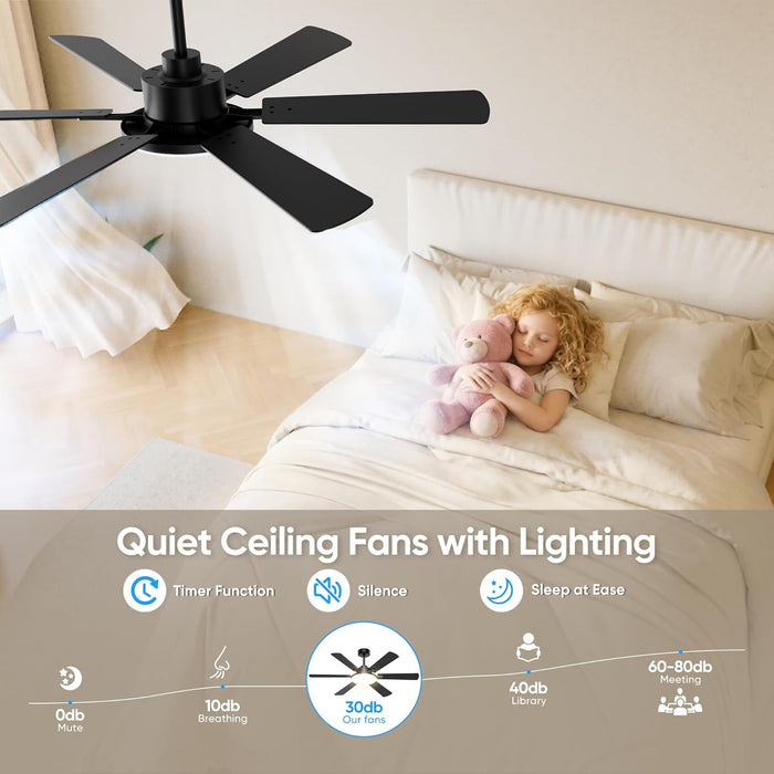 52Inch Black Ceiling Fan With DimmableLED MemoryFunction