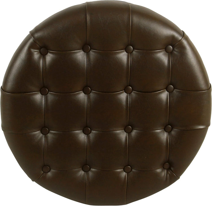Home Decor | Button Tufted Faux Leather round Storage Ottoman | Ottoman with Storage for Living Room & Bedroom (Distressed Brown)