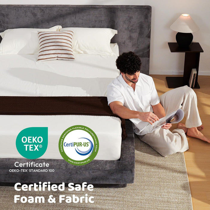 Cloud Queen Bed Frame with Extra Wide Headboard, 5 Inch Foam Fully Cushioned Platform, Easy Assembly, No Box Spring Needed