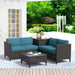 4-Piece Rattan Patio Furniture Set, Waterproof Wicker Outdoor Sectional Sofa with Thick Cushions, All-Weather PE Rattan Conversation Set for Porch, Poolside (Peacock Blue, Black Rattan)