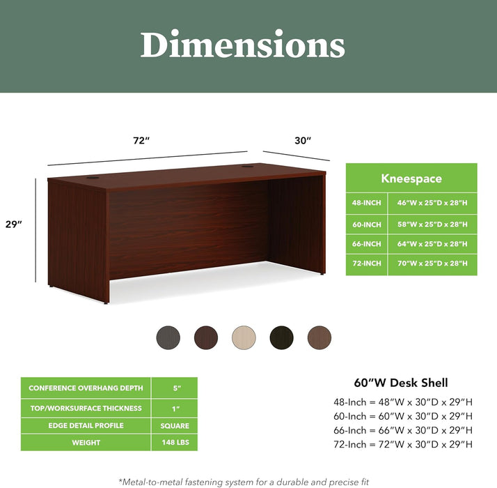 MOD Executive Desk 72-Inch Large Computer Desk Shell, Thick Wooden Laminate, Modern Table with Cord Management, 72" W X 30" D X 29" H, Traditional Mahogany