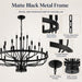 Large Black Chandelier 24-Light, round 39 in Wagon Wheel Light | 3-Tier Farmhouse Candle Pendant with E12 Base for Dining Room, Foyer, Living Room, Hallway, High Ceiling
