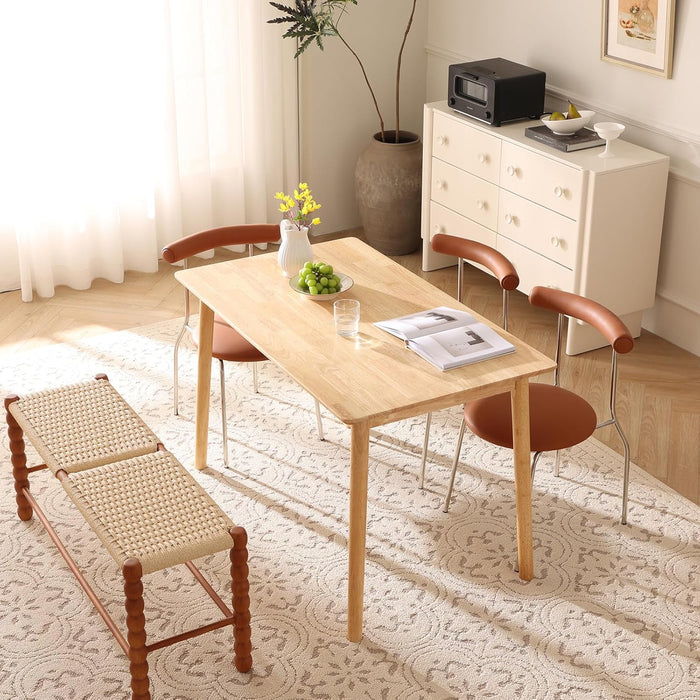 BAKEVE Dining Table for 4-6 Person- 47.2'' Solid Wood Kitchen Table, Mid Century Modern Desk, Farmhouse Rectangular Dining Room Table for Living Room, Office, Kitchen and Study (Natural)