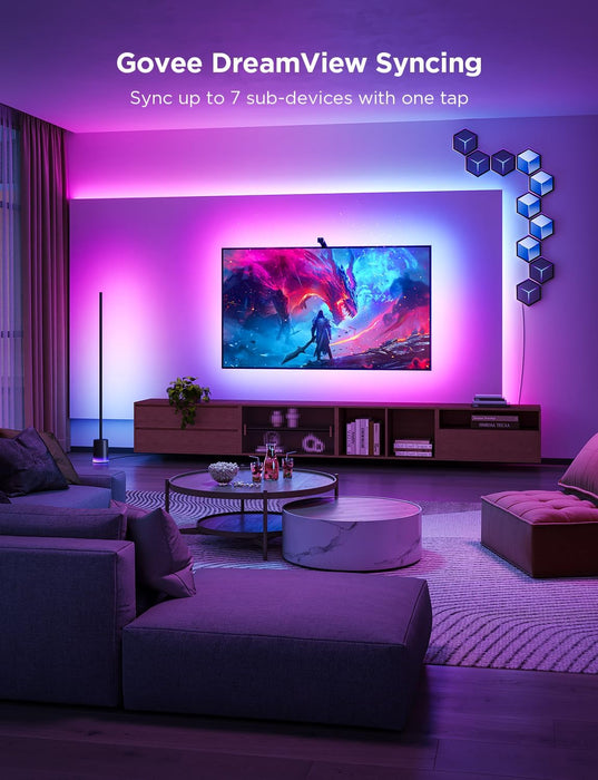 TV Backlight 3 Lite with Fish-Eye Correction Function Sync to 55-65 Inch Tvs, 11.8Ft RGBICW Wi-Fi LED Strip Lights with Camera, 4 Colors in 1 Lamp Bead, Voice and APP Control, Adapter