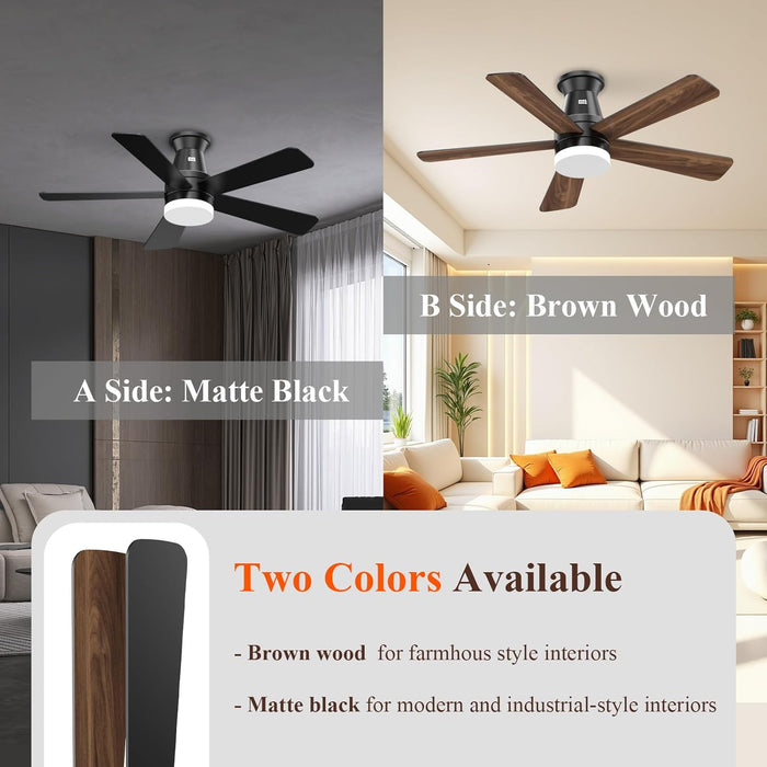 Ceiling Fans with Lights, 42 Inch Ceiling Fan with Light with App/Remote Control, 6000K Dimmable LED, Modern Flush Mount Ceiling Fan for Indoor Bedroom Living Room, DC Reversible, Black