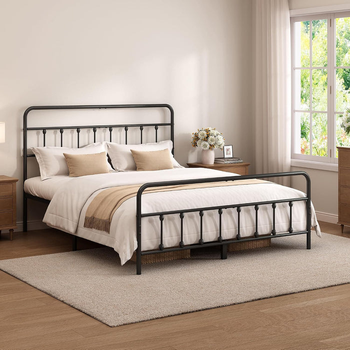 King Size Metal Bed Frame with Headboard and Footboard,Black