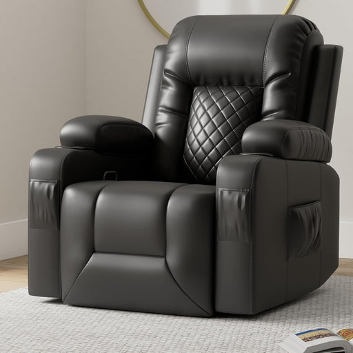 Black Swivel Recliner with Massage & Heat