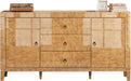 60" Glossy Burl Wood Sideboard Buffet with Storage | Mid-Century Modern Style, Buffet Cabinet with 3 Drawers & 2 Closed Storage for Dining Room, Living Room, Blond Burl
