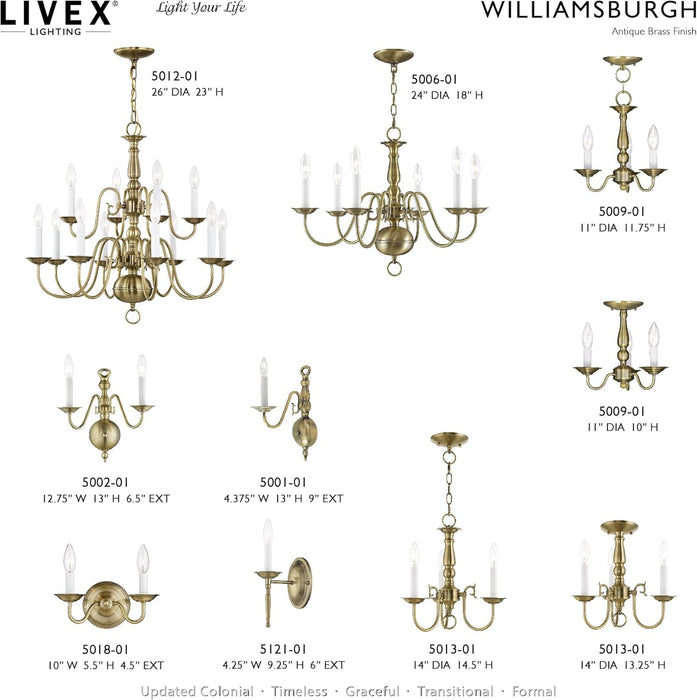 Lighting 5006-01 Williamsburgh 6 Light Antique Brass Chandelier