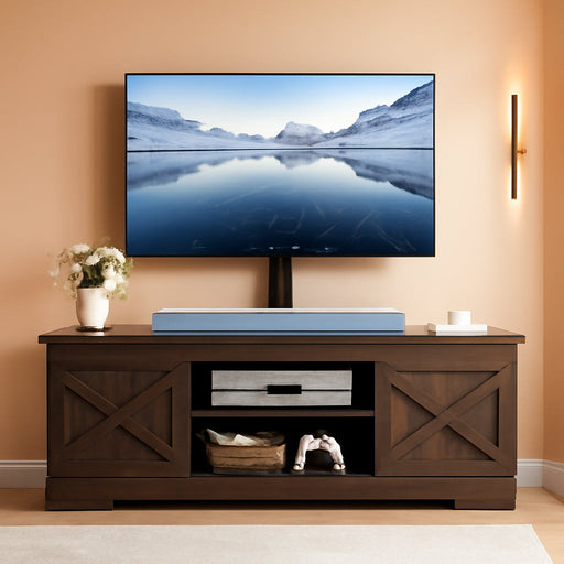 Farmhouse TV Stand with Mount, Sturdy TV Stand Mount for 32/45/55/60/65/70 Inch Tvs, Entertainment Center with Adjustable Shelf, TV Cabinet Media Console for Living Room, Espresso