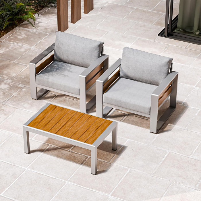 Aluminum Outdoor Patio Furniture Set with Coffee Table, 2 Seats Patio Conversation Sets with Washable Thick Cushions, Outdoor Sectional for Porch, Backyard, Deck, Garden & Poolside, Silver