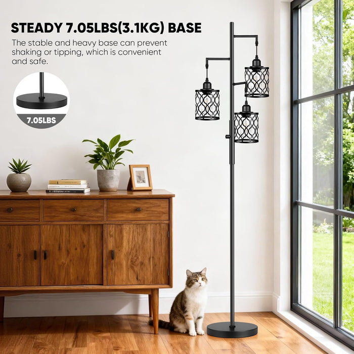 Dimmable Farmhouse Floor Lamp, Industrial Floor Lamp for Living Room with 3 X 6W LED Bulbs, 3 Light Rustic Standing Tall Lamp for Bedroom, Office, 68"