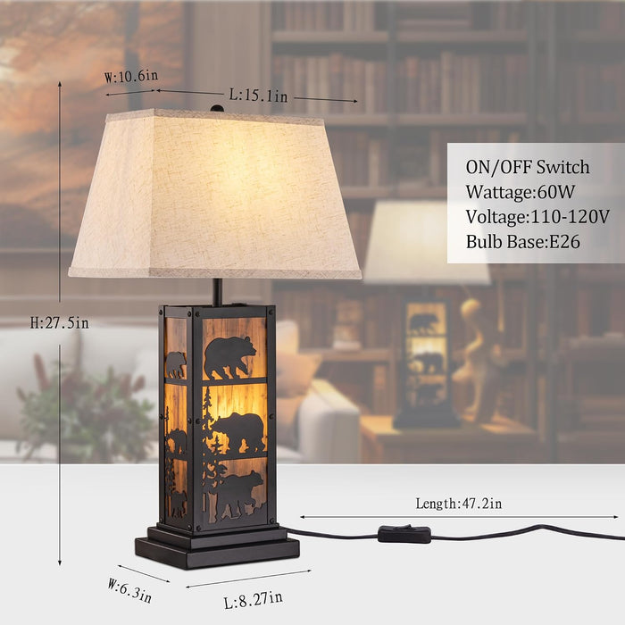 27" H Farmhouse Table Lamp, 2 Lights Vintage Rustic Nightstand Lamp