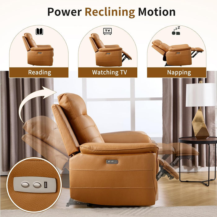 3-Piece Power Recliner Sofa Set with Charging Port, Include Single Recliner Chair, 2-Seater Loveseat with Hidden Storage & Cup Holders and 3-Seater Reclining Couch for Living Room, Yellow