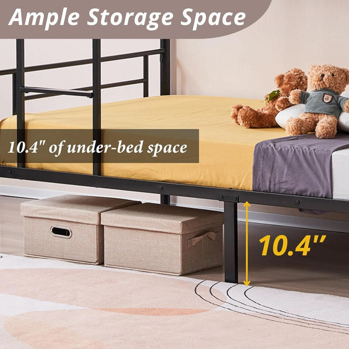 Black Bunk Bed Twin over Twin, Metal Bunk Bed with Built-In Ladder and Safety Guardrail, Space-Saving Twin Bunk Beds for Kids, Teens & Adults, No Box Spring