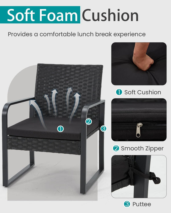 3 Piece Outdoor Patio Furniture Set, Patio Bistro Set Wicker Conversation Set, Modern Rattan Chair with Glass Coffee Table for Backyard, Porches, Poolside, Lawn and Balcony