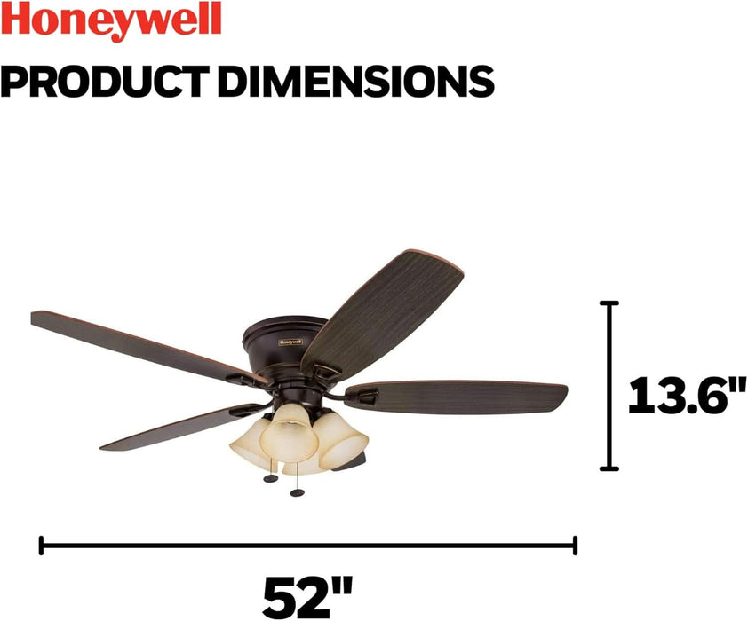 Ceiling Fans Glen Alden, 52 Inch Classic Flush Mount Indoor LED Ceiling Fan with Light, Pull Chain, Quick-2-Hang Dual Finish Blades, Reversible Motor - 50183 (Oil Rubbed Bronze)