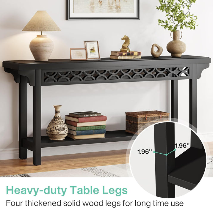 70.8-Inch Solid Wood Long Console Table, Farmhouse Entryway Table with Storage, Narrow Sofa Table Grey Couch Table for Living Room Entryway Hallway (Black)