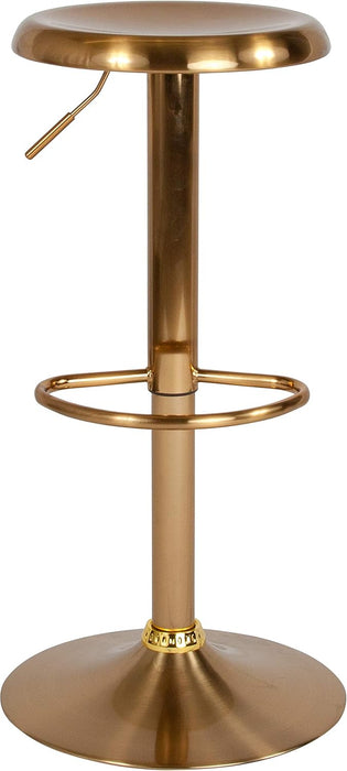 Madrid Series Adjustable Height Retro Metal Barstool with Footrest, Backless Adjustable Bar or Counter Height Swivel Stool, Gold