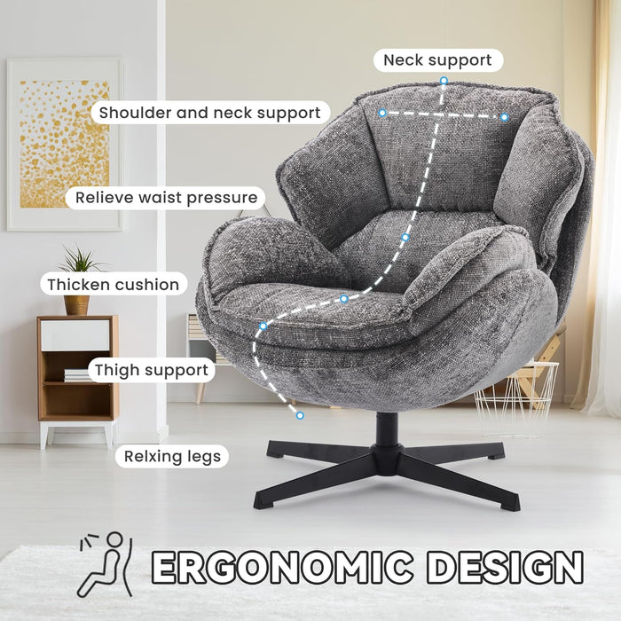 Swivel Accent Chair for Living Room, Upholstered Armchair with Metal Legs, Lounge Sofa Chair, Comfy Leisure Chairs for Bedroom Reading (Gray)