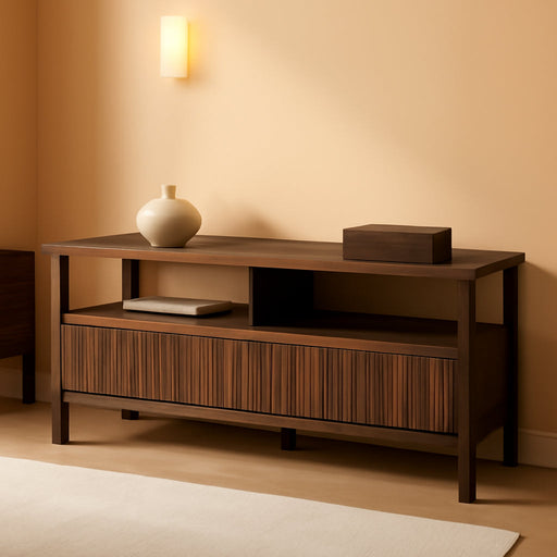 Cadmori Casual 72" TV Stand for Tvs up to 82" with Ambient Lighting, 2 Drawer and a Shelf, Dark Brown