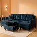L-Shaped 3-Piece Lint and PVC Sofa with Storage Ottoman Set, Sectional Couch Sofa Set for Living Room, Office, Small Space, Dark Blue and Brown