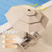 9FT 3-Tier Large Outdoor Patio Umbrella Market Table Umbrella-Uv Resistant,Easy Push Button Tilt and Crank,8 Sturdy Fiberglass Ribs Heavy-Duty Pool Umbrella for Deck,Backyard,Garden,Yard,Beige