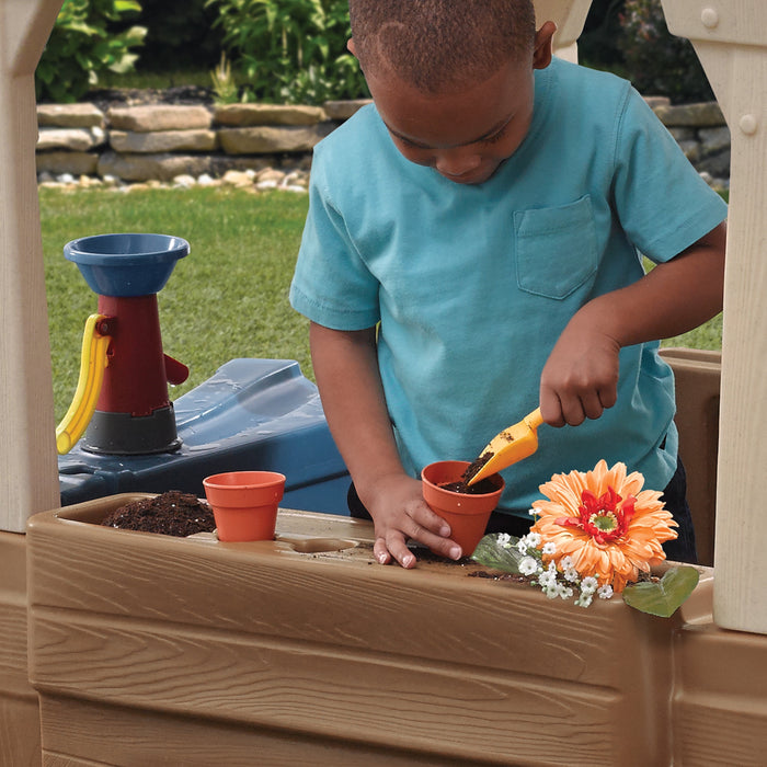 Great Outdoors Brown Toddler Playhouse with Grill and Planter Play Toys for Outside