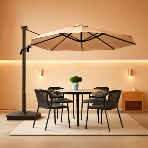 10FT Cantilever Patio Umbrella, 360° Rotation Offset Outdoor Umbrella with Aluminum Frame, Square Umbrella with Tilt for Backyard, Pool, Deck, Garden(Round Khaki)