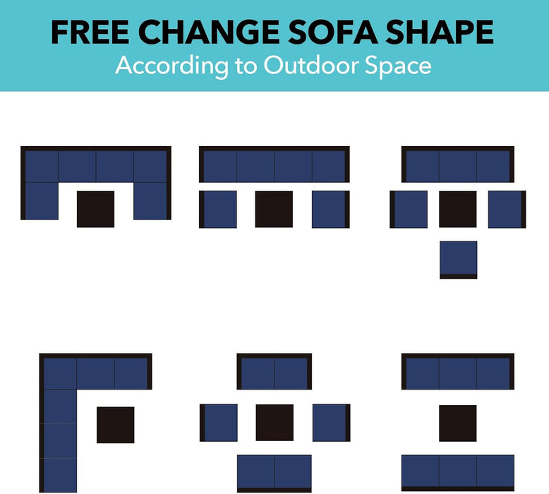 7 Pieces Outdoor Patio Furniture Sets,Rattan Conversation Sectional Set,Manual Weaving Wicker Patio Sofa with Tea Table