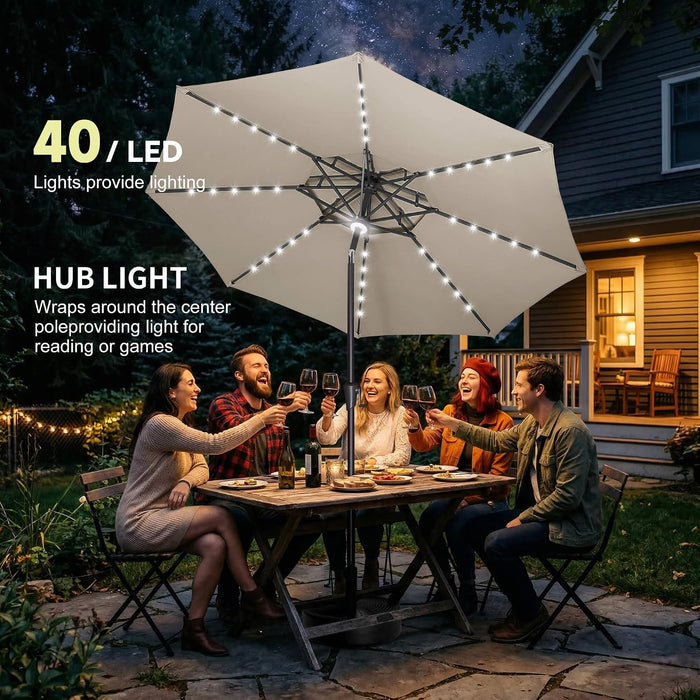 Solar Patio Umbrella Outdoor with Centre Light, 9 Ft Taupe