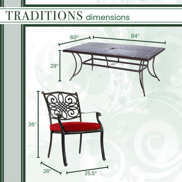 Traditions 11-Piece Patio Dining Set with 10 Stationary Chairs, Plush Red Cushions, and Extra Large Dining Table, Patio Dining Set for 10, All-Weather Rust-Resistant Luxury Outdoor Dining Set