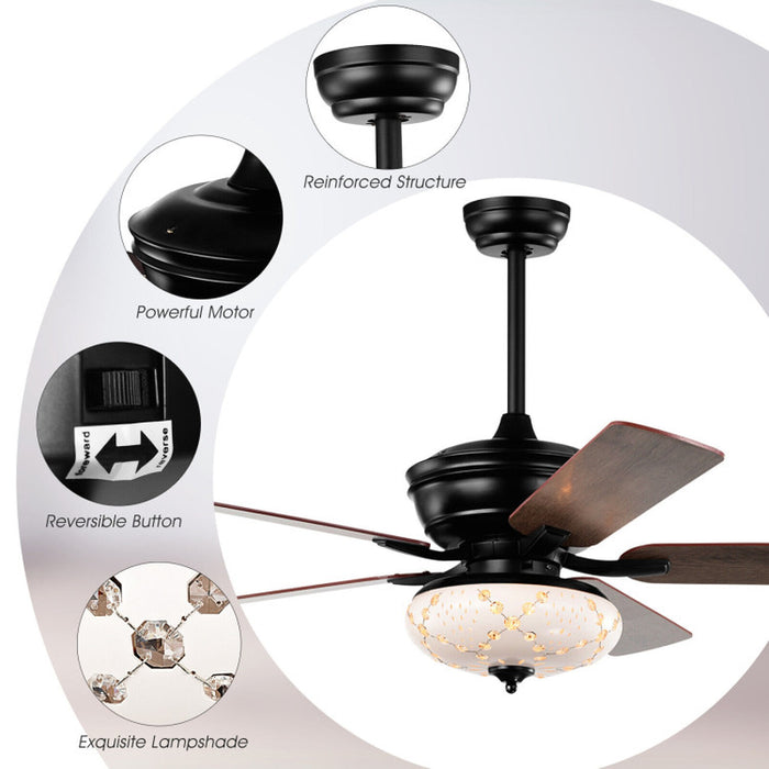 52 Inch Ceiling Fan with 3 Wind Speeds and 5 Reversible Blades