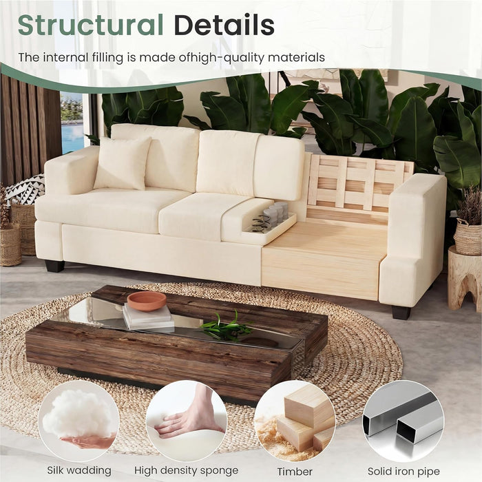 Beige Chenille Sleeper Sofa Three-Seater Loveseat Set