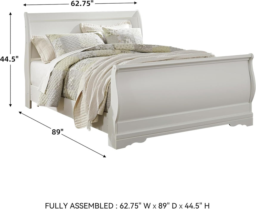 Signature Design by Ashley Anarasia Traditional Queen Sleigh Bed with Metal Slats, Foundation or Box Spring Needed, White