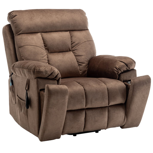 Oversized Electric Massage Lift Chair, Large Power Lift Recliner with Heat Therapy, Fabric Reclining Sofa with Remote, Hidden Cup Holder and Side Pocket for Elderly Seniors, Antique Brown