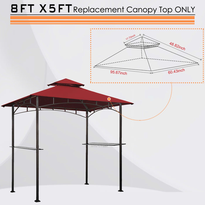 Eurmax 5X8 Grill Gazebo Replacement Canopy Double Tiered BBQ Canopy Roof,Burgundy